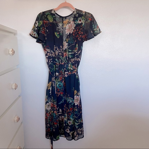 Floral Navy Midi Tie Dress - Size Small / Medium - Picture 3 of 3